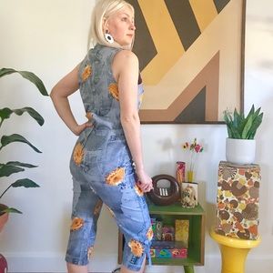 Vintage 90s 2 piece matching set faux denim capris